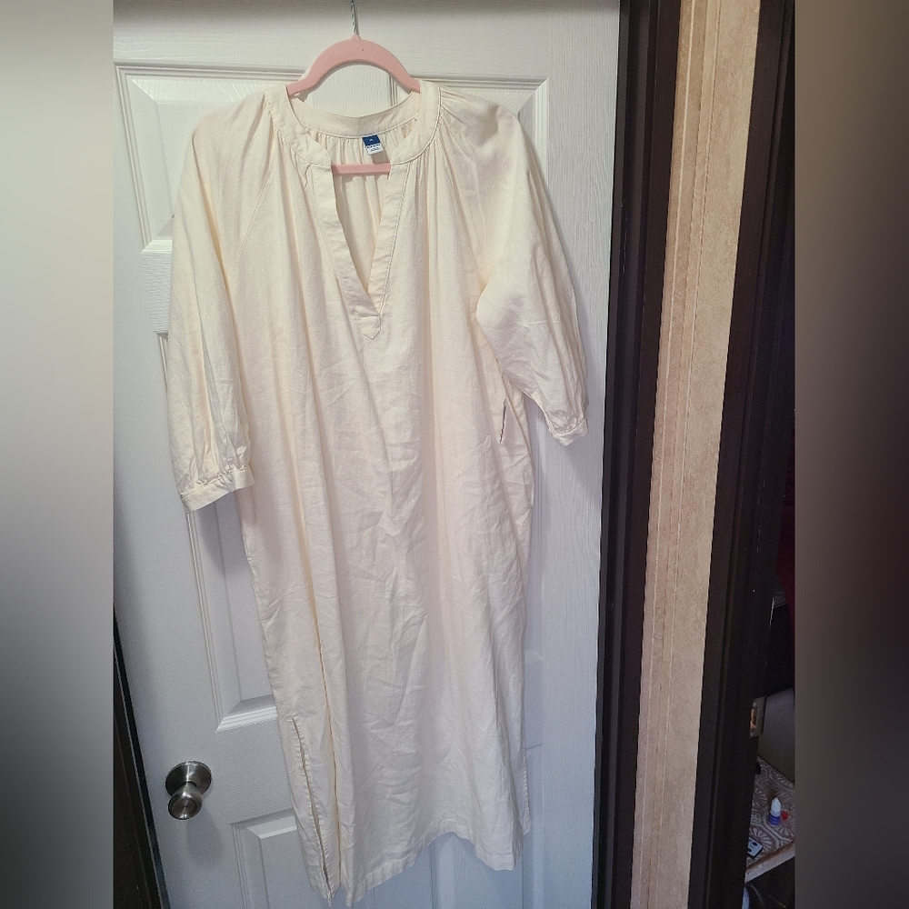 NWT Old Navy Split-Neck Linen-Blend Midi Dress,  - Picture 3 of 8